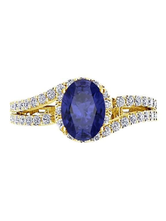 3.5 Carat Ocean Wave Twisting Split Shank Oval Cut Tanzanite Diamond Engagement Ring (3 Ct Center AAA+ Heirloom Quality) 14K Yellow Gold Size: 7