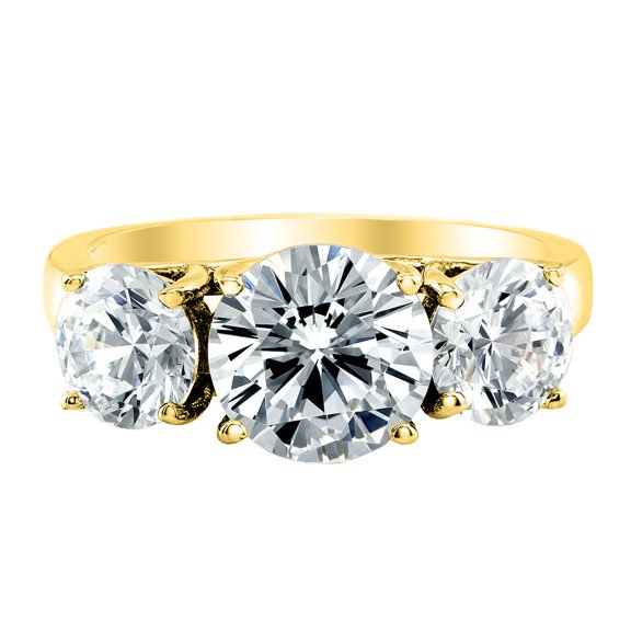 Houston Diamond District 3 Three Stone Round Diamond Engagement Ring 14K Yellow Gold (Value Collection) 4 Carat Size-4