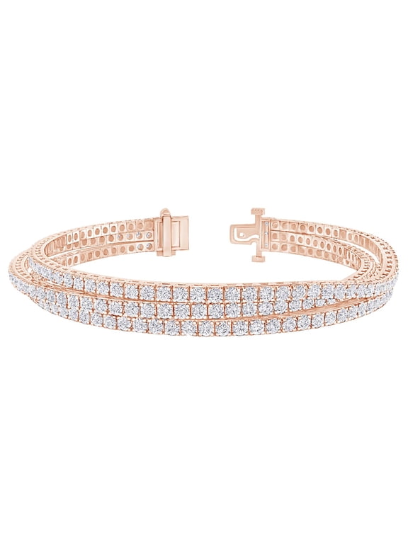 4 to 20 Carat (ctw) Round Cut LAB GROWN Diamond Round Cut Triple Strand Flexible Diamond Tennis Bracelet (Color D-E Clarity VS1-VS2) 14K Rose Gold 4 Carat