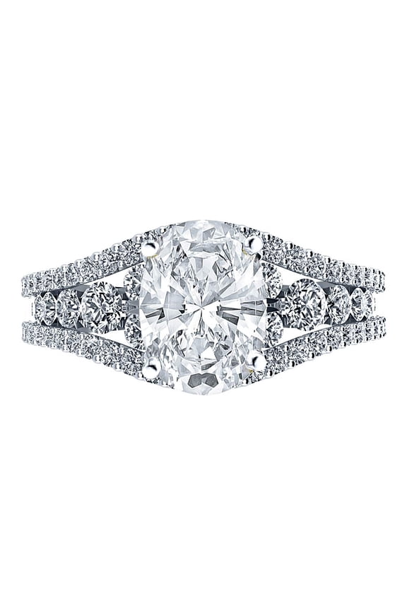 4 Carat LAB GROWN DIAMOND Designer Channel Set Oval Cut Diamond Engagement Ring (G-H Color VS2-SI1 Clarity 3 Ct Center) 14K White Gold Size-5