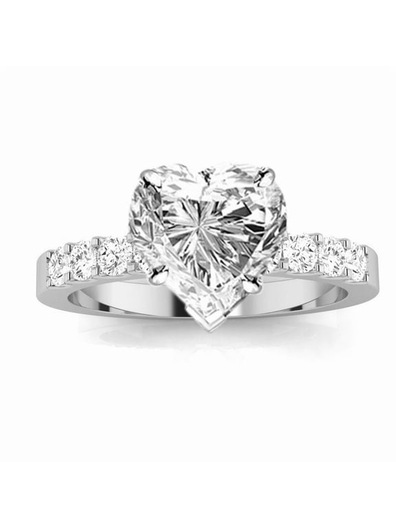Classic Prong Set Heart Shape Diamond Engagement Ring (I Color, VS2-SI1 Clarity Center Stones) 14K Yellow Gold 1 Carat LAB GROWN Diamond Size: 4