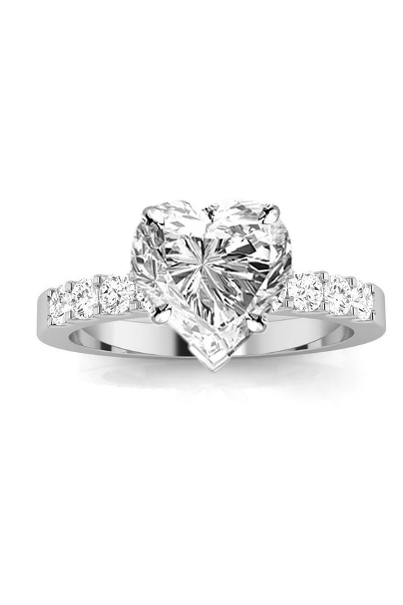 Classic Prong Set Heart Shape Diamond Engagement Ring (I Color, VS2-SI1 Clarity Center Stones) 14K Yellow Gold 2 Carat LAB GROWN Diamond Size: 9