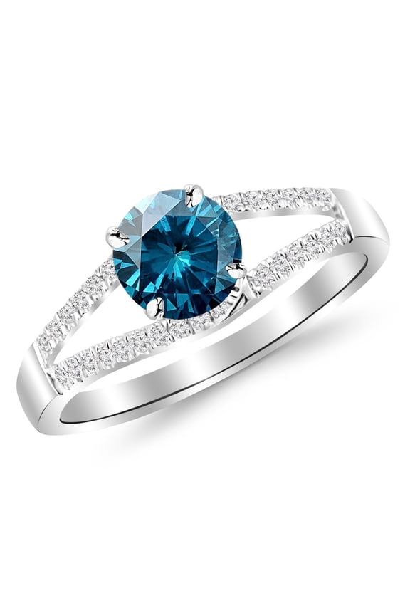Curving Split Shank Diamond Engagement Ring with a 2 Carat Blue Diamond Heirloom Quality Center Platinum Size-5