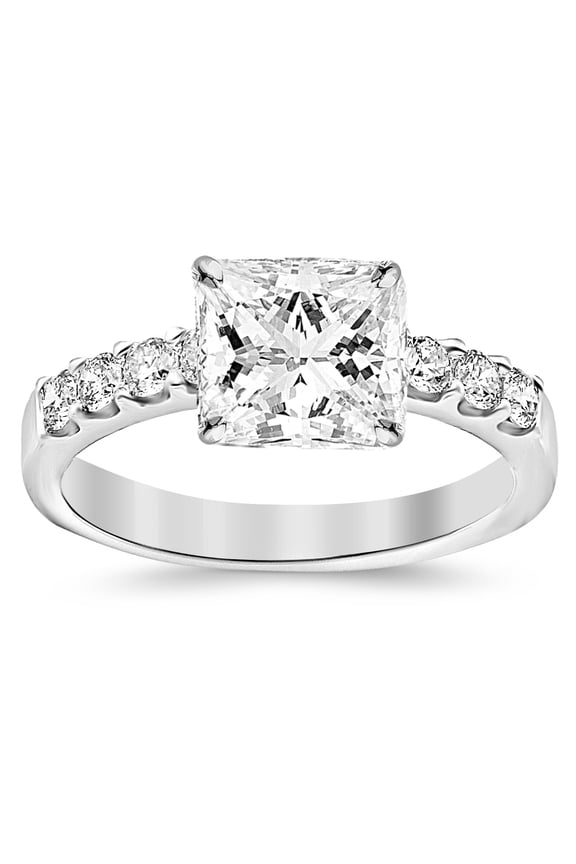 GIA Certified 1.03 Carat Princess Cut/Shape Classic Prong Set Round Diamond Engagement Ring with a 0.50 Carat 14K White Gold Size-4.0