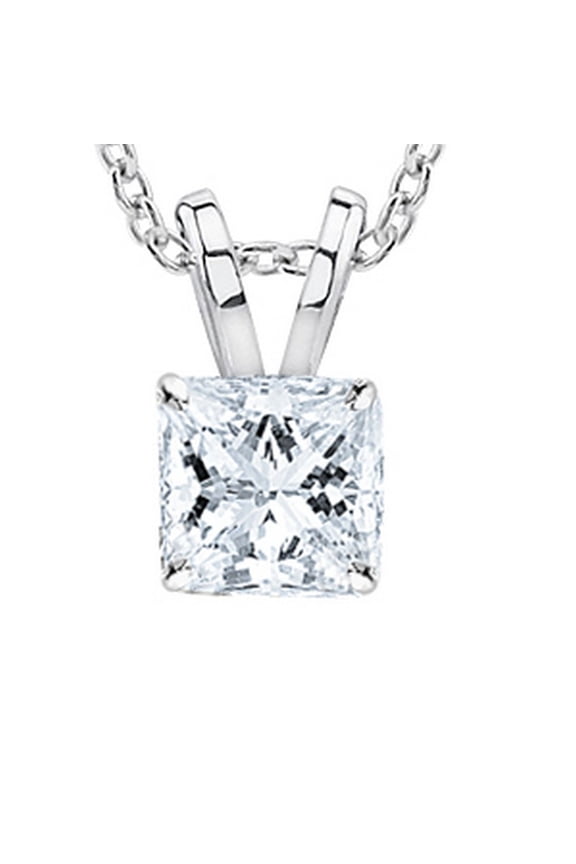 IGI Certified LAB-GROWN Princess Cut Diamond Pendant Necklace 4 Prong (E-F Color, VS1-VS2 Clarity Ideal Cut) 18" 14K Gold Chain Platinum 4 Carat Princess Shape