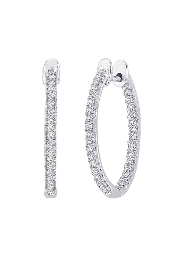 Inside Out Diamond Hoop Earrings Premium Collection (H-I Color SI1-SI2 Clarity) 14K White Gold Lab Grown Diamond 1 Carat