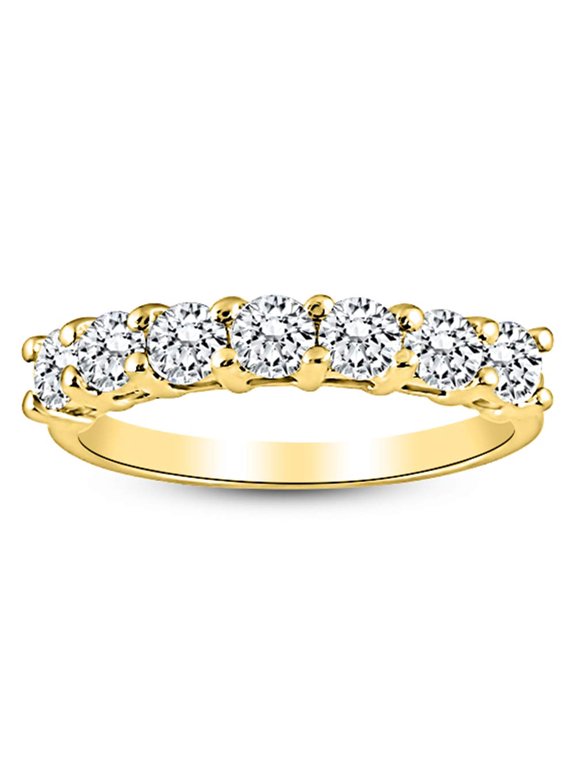 Round 0.75 to 5 Carat 7-Stone Diamond Wedding Anniversary Stackable Ring Band Value Collection 14K Yellow Gold 0.75 Carat Natural Size: 4