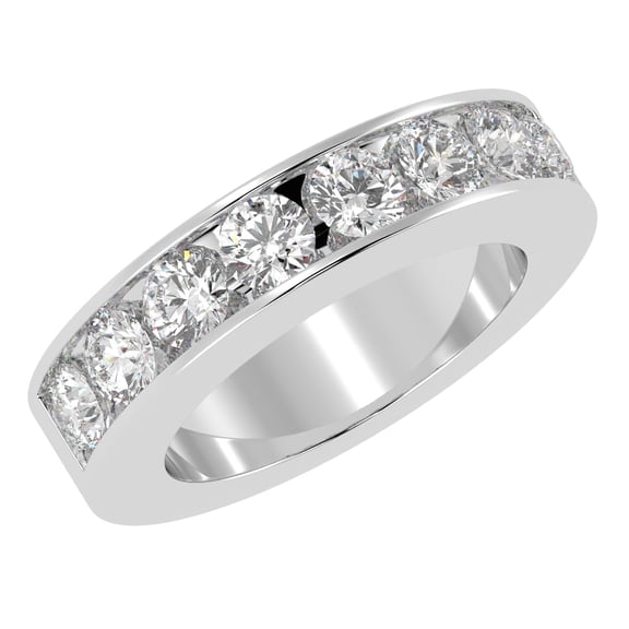Houston Diamond District Round LAB GROWN Diamond Ladies Channel Set Half-Way Semi-Eternity Wedding Anniversary Stackable Ring Band (E-F Color VS2-SI1 Clarity) Platinum 0.5 Carat Size-4