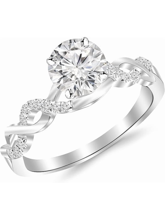 Twisting Infinity Gold and Diamond Split Shank Pave Set Diamond Engagement Ring I-J I2 Round Brilliant Cut/Shape Center Platinum 0.5 Carat Lab Grown Size-6.5