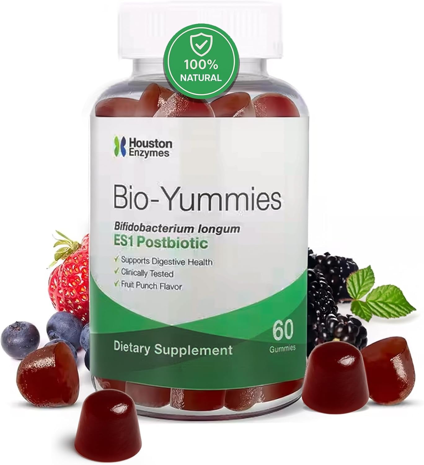 Houston Enzymes BioYummies - Chewable Gummies with ES1 Postbiotic for Digestion - Digestive Health Support Chews (60 Gummies)