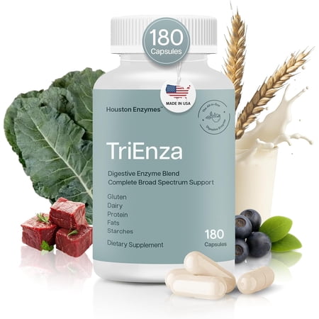 Houston Enzymes TriEnza Digestive Enzymes – Broad Spectrum Enzyme Supplement for Gut Health & Digestive Health Support – 180 Capsules