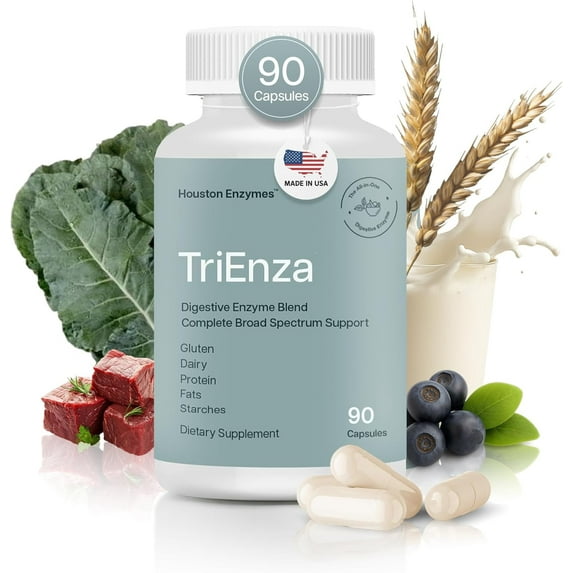 Houston Enzymes TriEnza Digestive Enzymes – Broad Spectrum Enzyme Supplement for Gut Health & Digestive Health Support – 90 Capsules