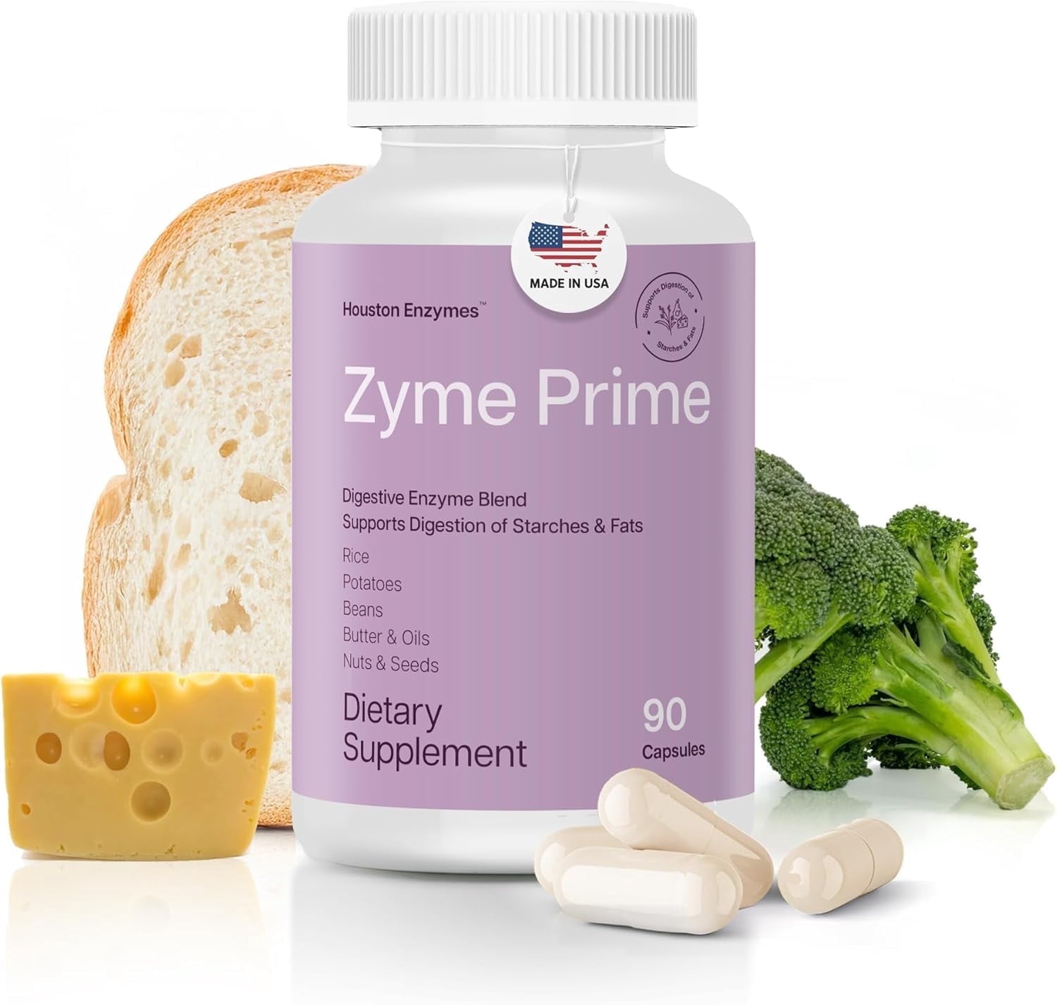 Houston Enzymes Digestive Enzymes – Dietary Supplements for Gut Health & Digestive Support – Bloating Relief for Women & Men – Vitamins and Supplements – 90 Capsules