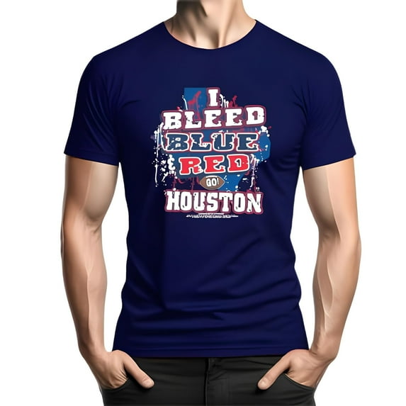 Houston Football "I Bleed Blue & Red - GO Houston!" Blue T-shirt