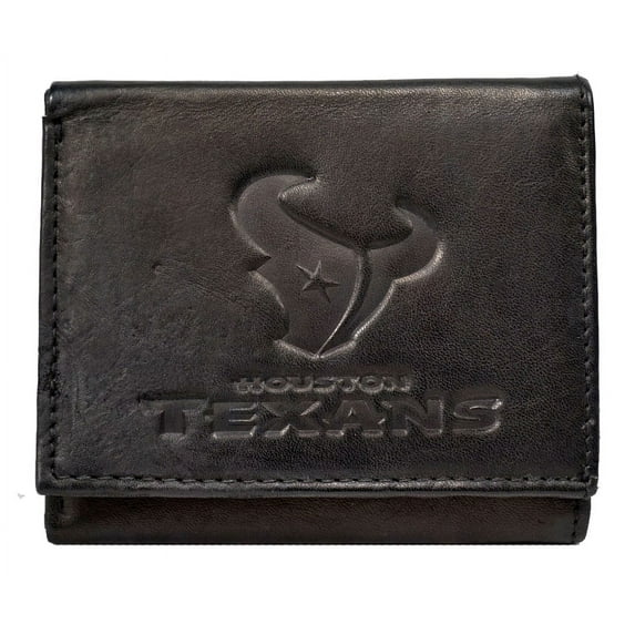 Houston Football Texans Embossed Trifold Wallet - Black Leather - with Worn Distressed Look