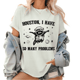 thumbnail image 1 of Houston I Have So Many Problems Graphic Tees Raccoon In Space Pattern Tops Retro 90s Funny Print T Shirts White,M, 1 of 5