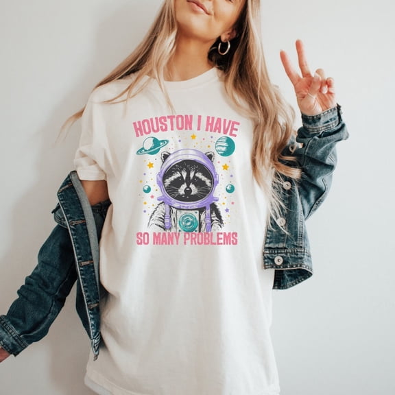 Houston I Have So Many Problems Racoon T-Shirt - Vintage Shirt - Racoon Space Tshirt - Retro Graphic Shirt - Racoon Tshirt