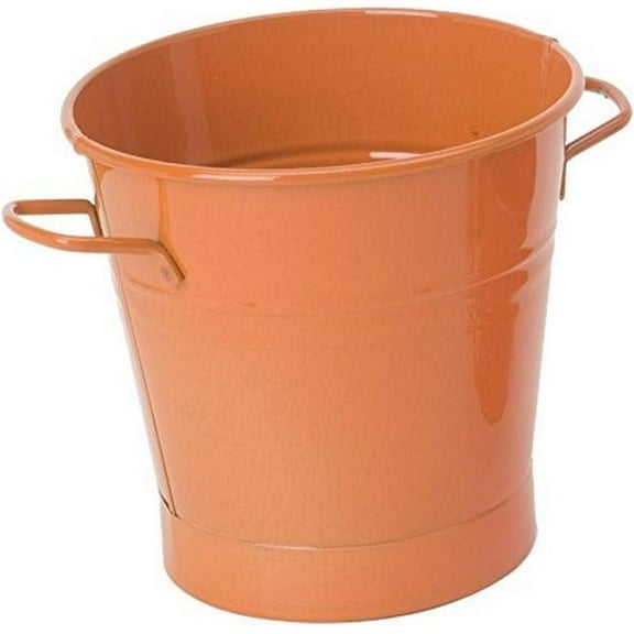 Houston International Trading 6051E TA S-2 9 x 9 in. Enameled Galvanized Steel Planter, Tangerine - Set of 2