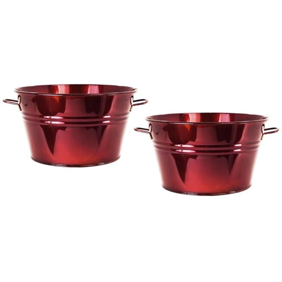 Houston International Trading 6085E GA /2 6085E GA S/2 Enameled Galvanized Steel Planter / Tub, Glazed Apple, Set of Two.