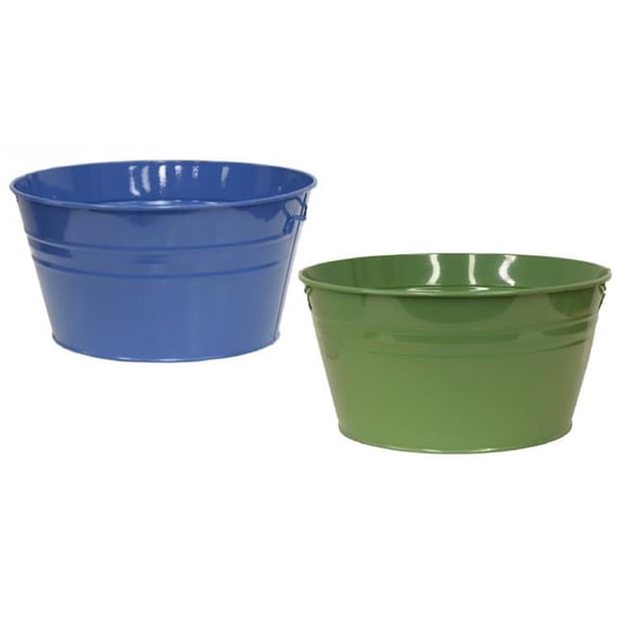 Houston International Trading 6086E B-SA S/2 Enameled Galvanized Steel Planter / Beverage Tub Set of Two