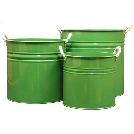 Houston International Trading 6720E SA Enameled Galvanized Planters with Rope Handle, Sage