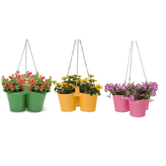 Houston International Trading 8117E S/3 AG-HPK-SAFF Enameled Galvanized Steel Triple Hanging Planter, Set o Three