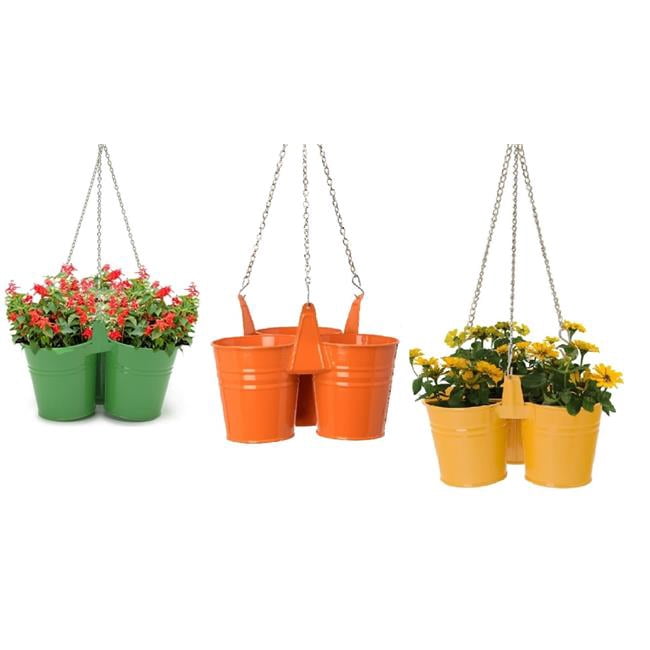 Houston International Trading 8117E S/3 AG-SAFF-TA Enameled Galvanized Steel Triple Hanging Planter, Set o Three
