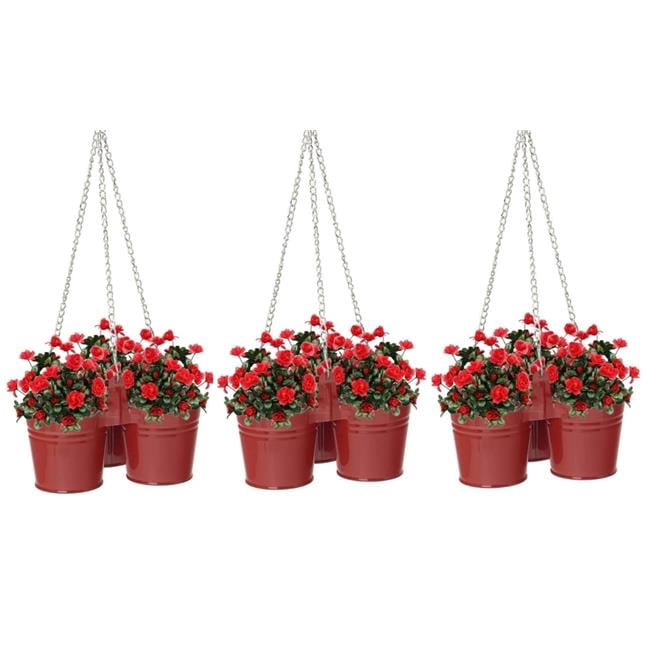 Houston International Trading 8117E S/3 XR Enameled Galvanized Steel Triple Hanging Planter, Set o Three