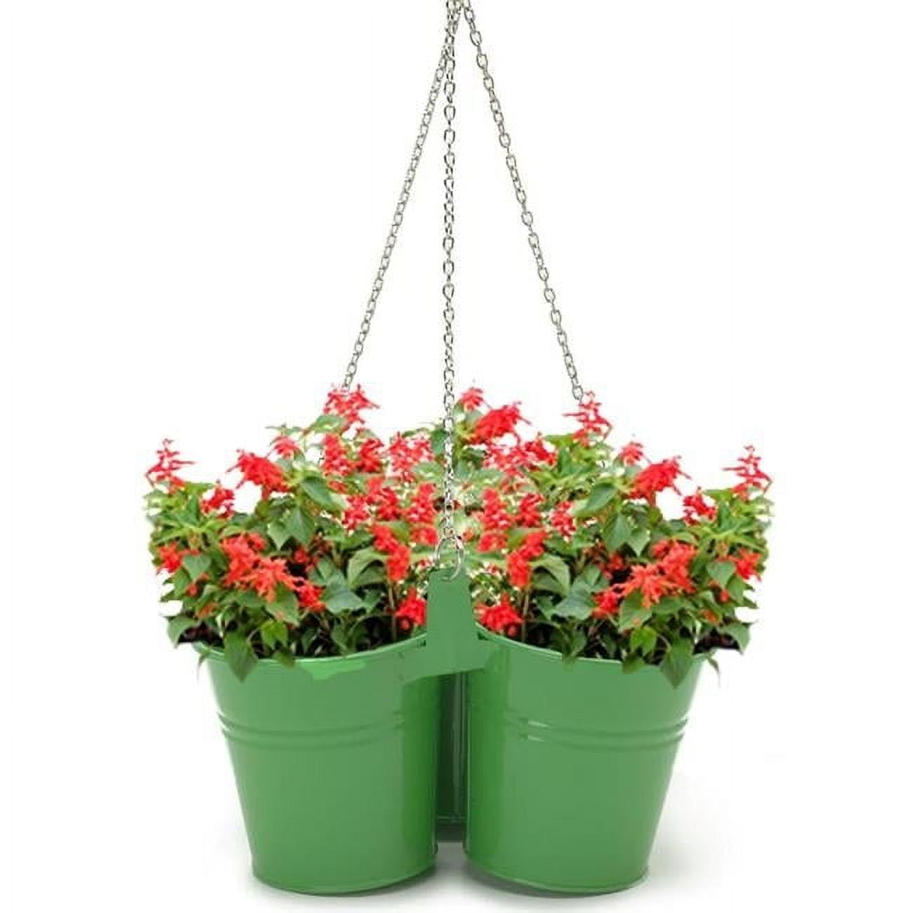 Houston International Trading 8117E SA Enameled Galvanized Hanging 3 Planter Unit for 5.5 in. Plants, Sage