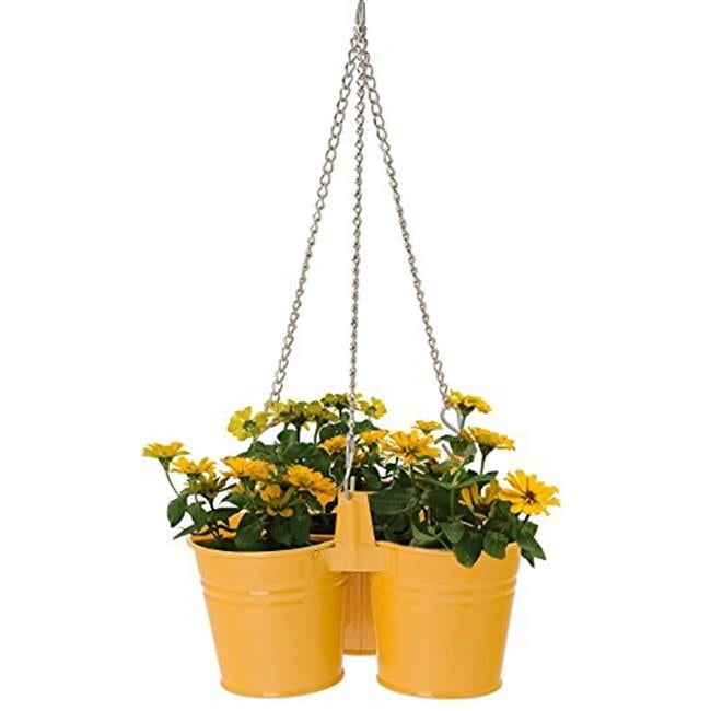 Houston International Trading 8118E SAFF Enameled Galvanized Hanging 3 Planter Unit for 6.5 in. Plants, Saffron