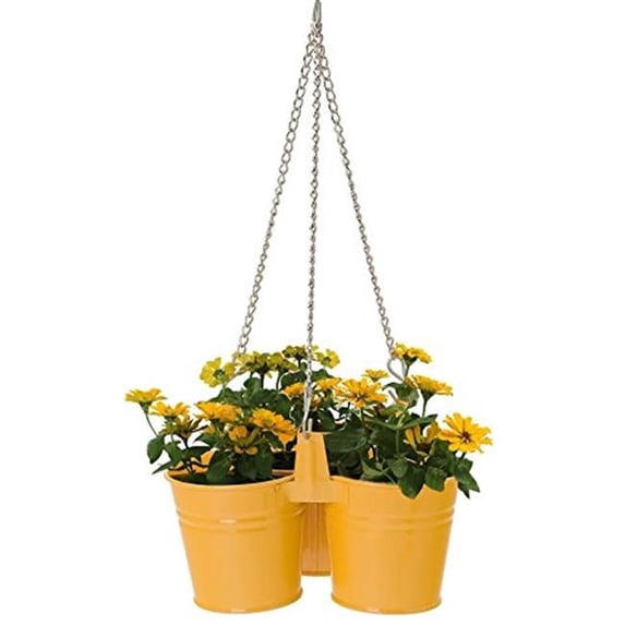 Houston International Trading 8118E SAFF Enameled Galvanized Hanging 3 Planter Unit for 6.5 in. Plants, Saffron