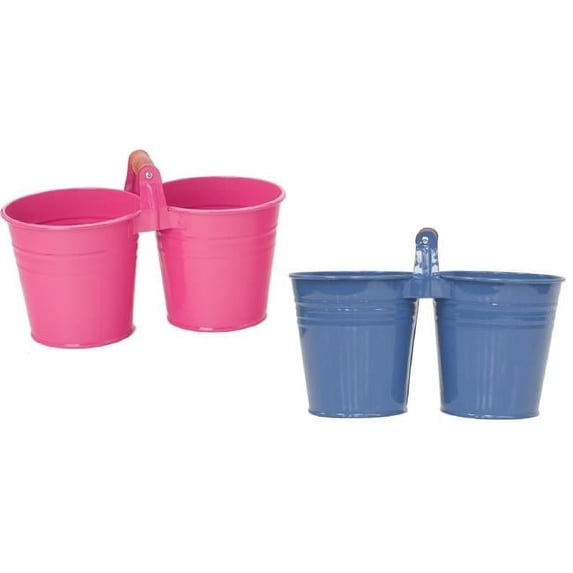 Houston International Trading 8122E B-HPK S-2 Enameled Galvanized Double Planter - Set of 2