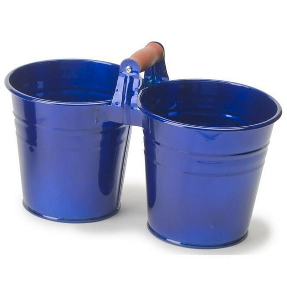 Houston International Trading 8122E GB Enameled Galvanized 2 Planter Unit with Wood Handle, Glazed Blue