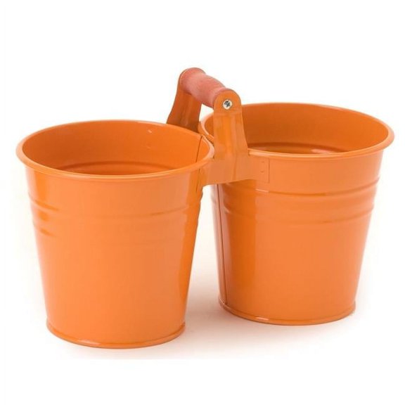 Houston International Trading 8122E TA Enameled Galvanized 2 Planter Unit with Wood Handle, Tangerine