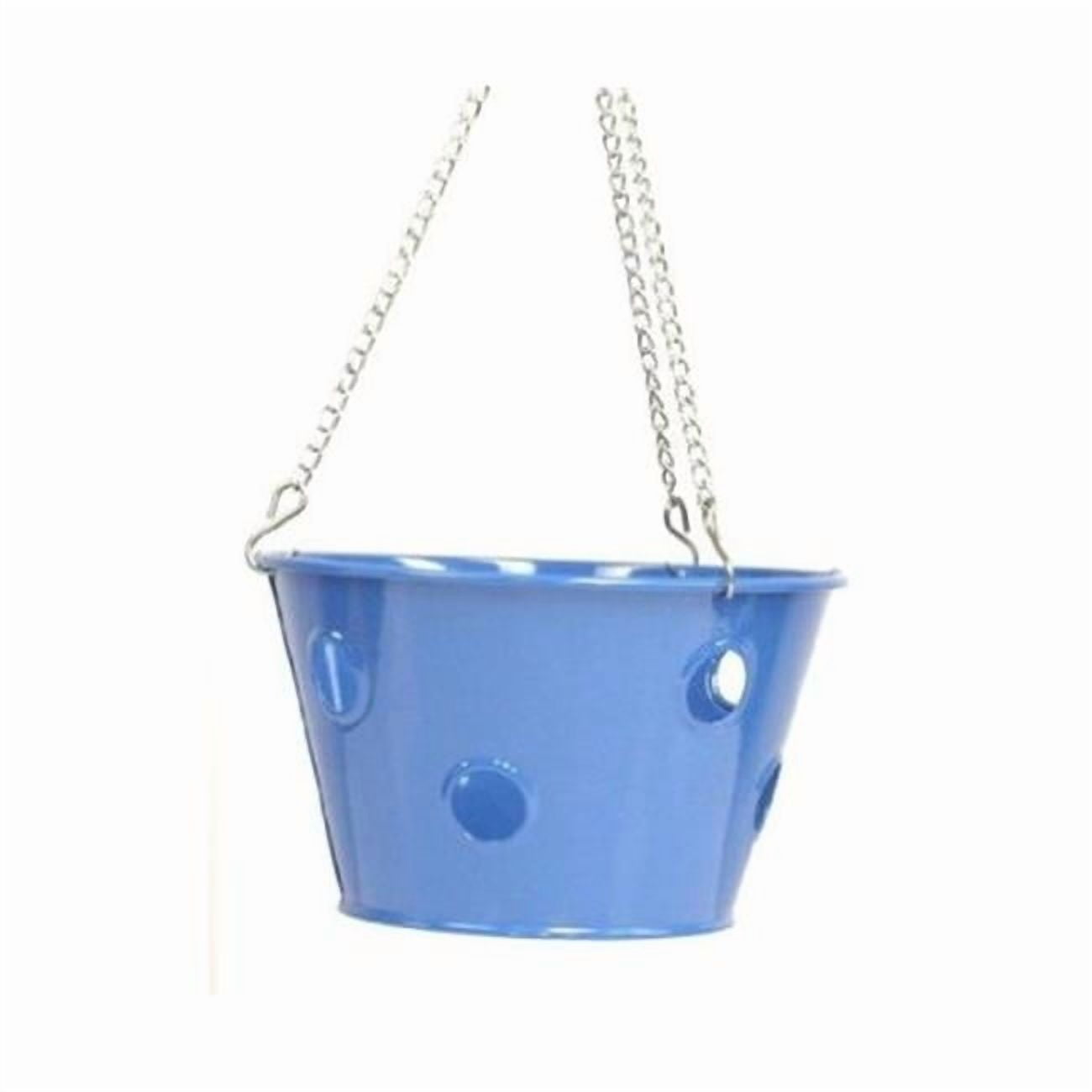 Houston International Trading 8396E B Enameled Galvanized Hanging Strawberry, Herb, Floral Planter - Blue