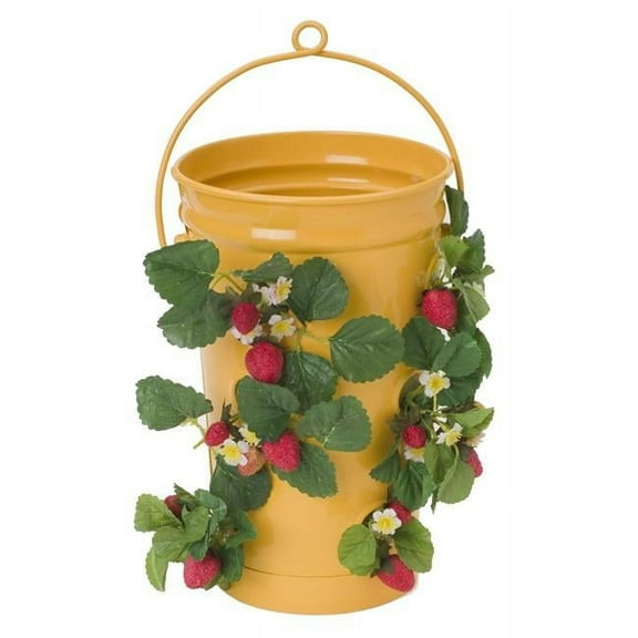 Houston International Trading 8491E SAFF 7 in. dia. x 13 in. Enameled Galvanized Strawberry & Flower Planter, Saffron