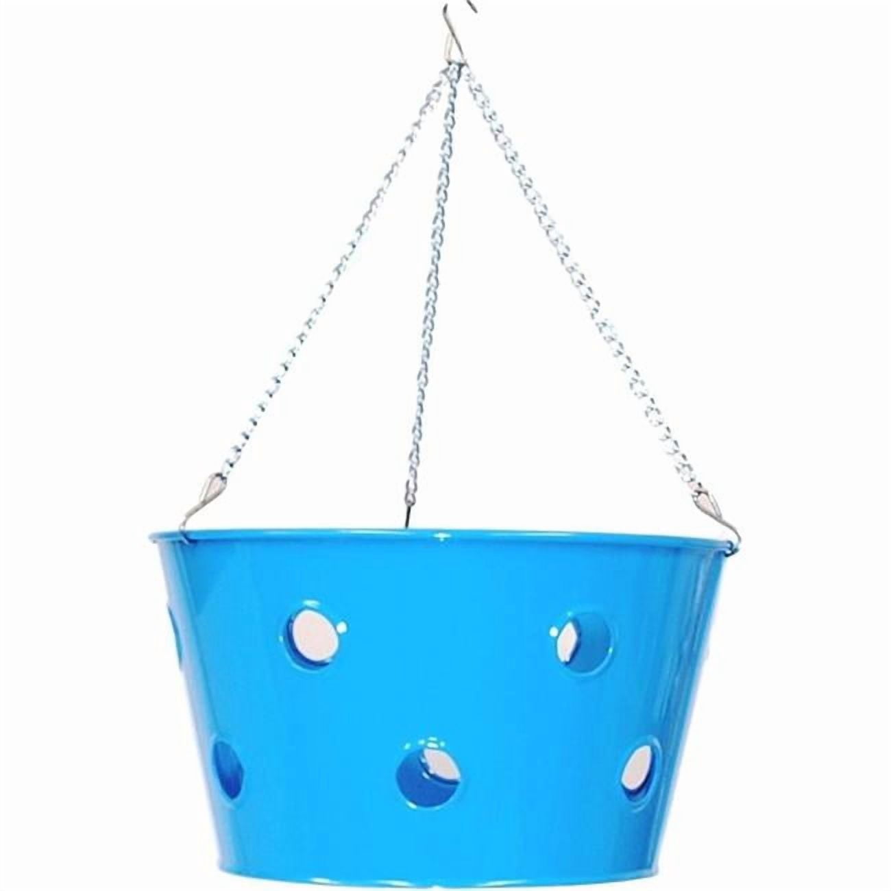 Houston International Trading 8495E B S-2 14 x 8 in. Enameled Galvanized Steel Strawberry & Floral Hanging Planter, Blue - Set of 2
