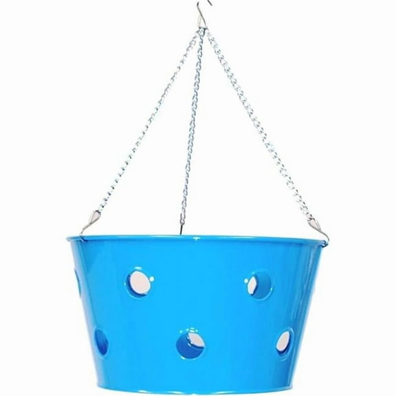 Houston International Trading 8495E B S-2 14 x 8 in. Enameled Galvanized Steel Strawberry & Floral Hanging Planter, Blue - Set of 2