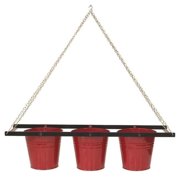 Houston International Trading 8536E XR Enameled Galvanized Triple Hanging Planter with Iron Holder, Red
