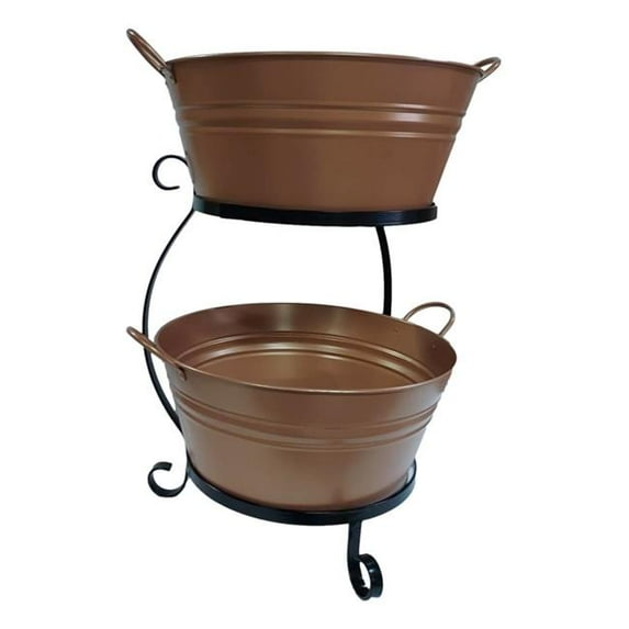 Houston International Trading 8025E GC 8025E GC Enameled Galvanized Steel Double Beverage Tub with Iron Stand, Glazed Caramel