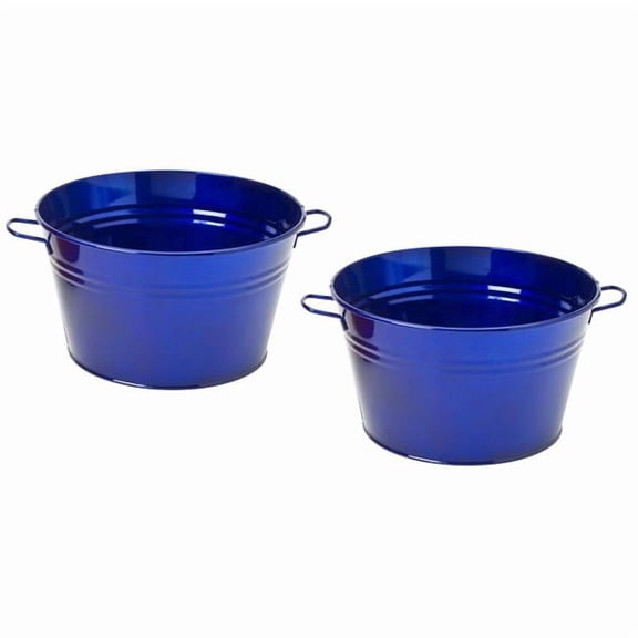 Houston International Trading 6085E GB S/2 6085E GB S/2 Enameled Galvanized Steel Planter / Tub, Glazed Blue, Set of Two.