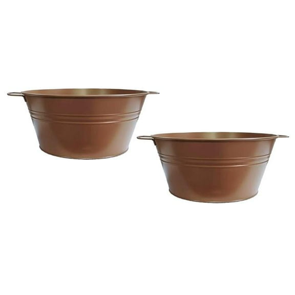 Houston International Trading 6087E S/2 GC 6087E S/2 GC Enameled Galvanized Steel Tub, Planter, Set of 2, Color: Glazed Caramel