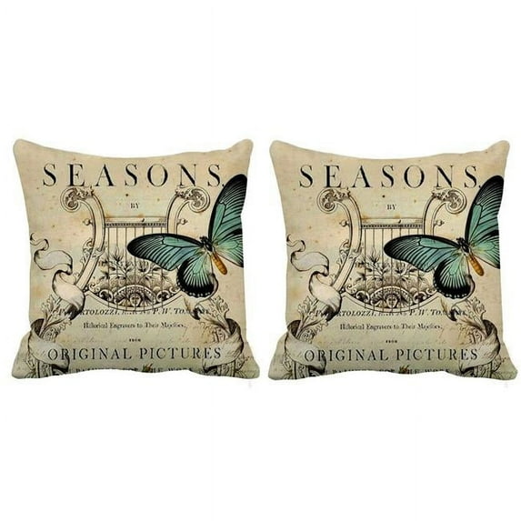 Houston International Trading RH-259 S-2 18 x 18 in. Butterfly Square Indoor & Outdoor Throw Pillow with insert Antique Blue - Set of 2