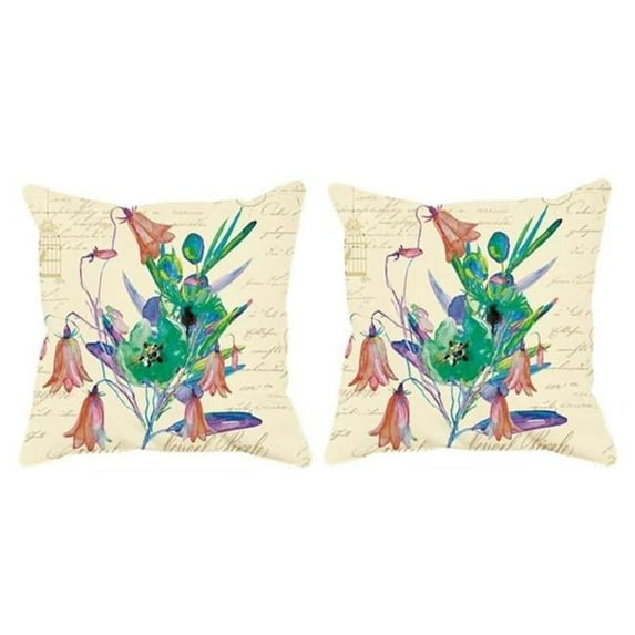 Houston International Trading RH-411-C S-2 18 x 18 in. Square Indoor & Outdoor Throw Pillow Cover Antique Beige Green Flower - Set of 2