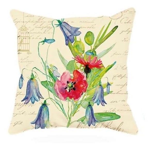Houston International Trading RH-412-C 18 x 18 in. Square Indoor & Outdoor Throw Pillow Cover Antique Beige Blue Red Flower