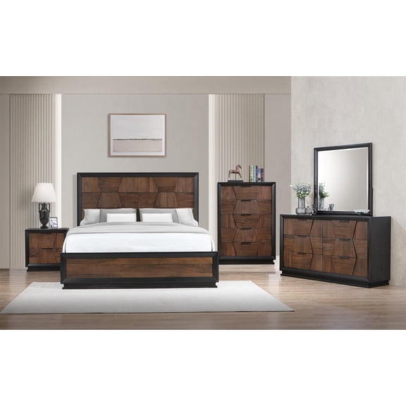 Houston King 5PC Bedroom Set Made With Wood in Walnut