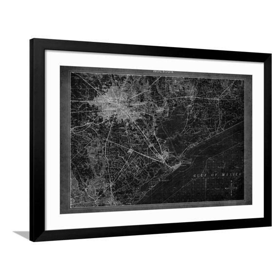 Art.com Houston Map A Giclee Print by GI ArtLab, Black Frame Wall Art, 44" x 32"