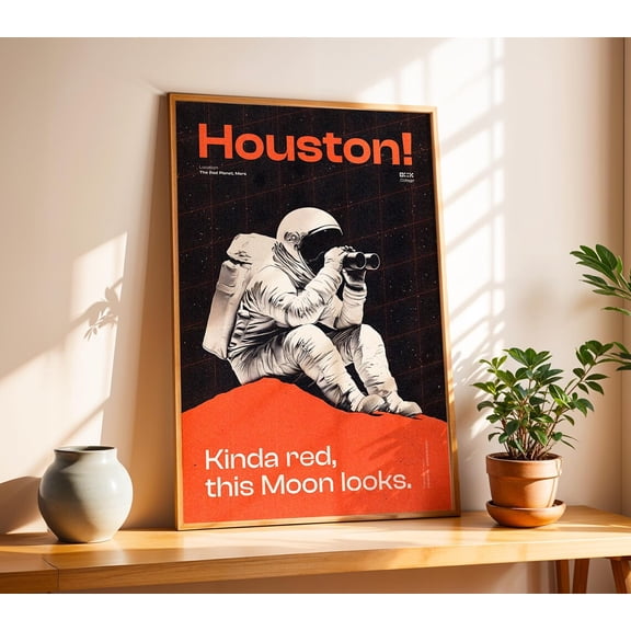 Houston Mars Astronaut Print, Sci,Fi Art, Retro Space, Wall Decor, Bold Typography Red Planet 1256 UNFRAMED Poster, 8x12