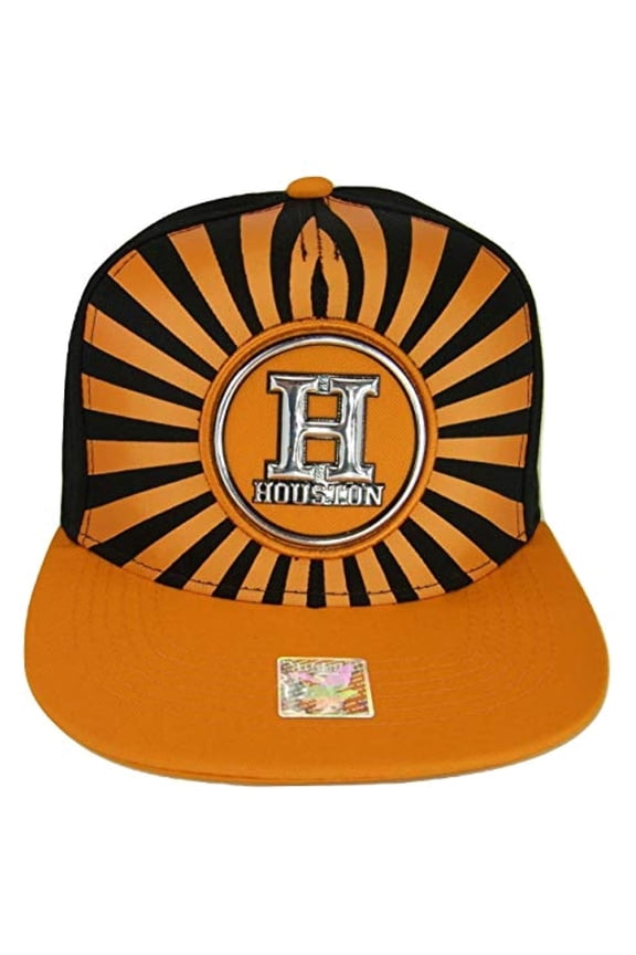 Houston Men's Striped Cotton Patch Style Adjustable Snapback Baseball Cap (Black/Orange)