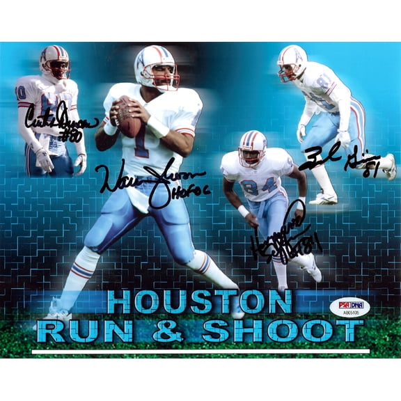 Houston Oilers Run & Shoot Autographed 8x10 Photo "HOF 06" With 4 Signatures Including Warren Moon PSA/DNA 105448